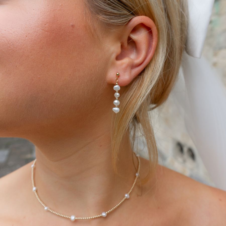 Load image into Gallery viewer, Dainty Beaded Freshwater Pearl Necklace &amp;amp; Earrings Bridal Jewellery Set
