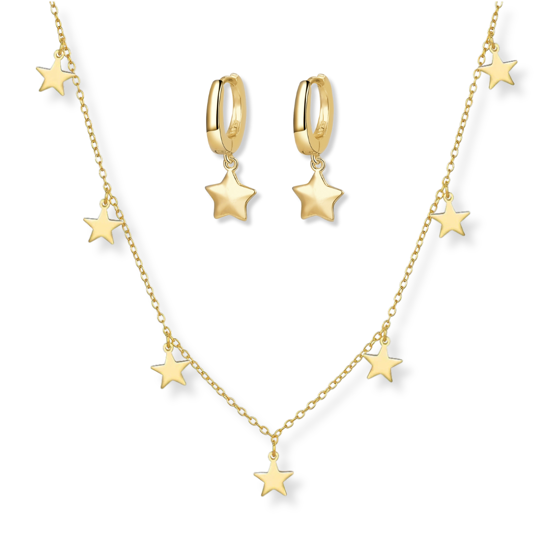 Load image into Gallery viewer, Multi Star Necklace &amp;amp; Hoop Earring Set
