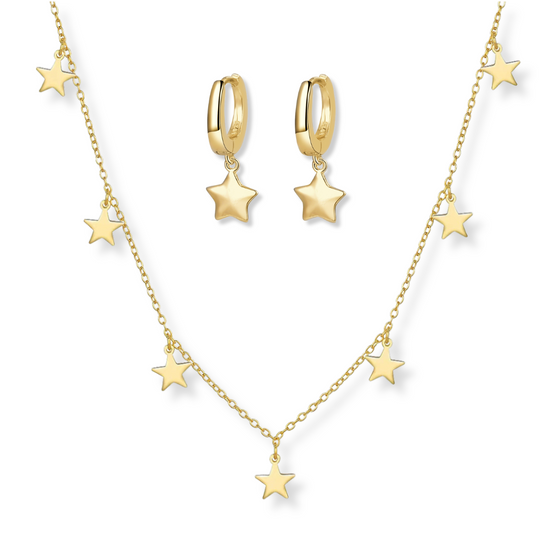 Load image into Gallery viewer, Multi Star Necklace &amp;amp; Hoop Earring Set
