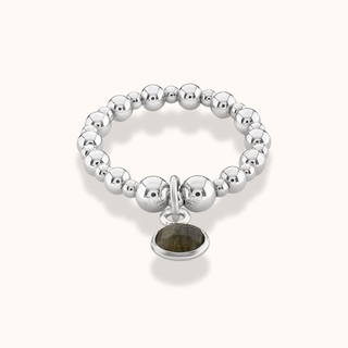 Labradorite Birthstone Charm Beaded Ring