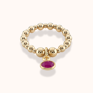 Ruby Birthstone Charm Beaded Ring