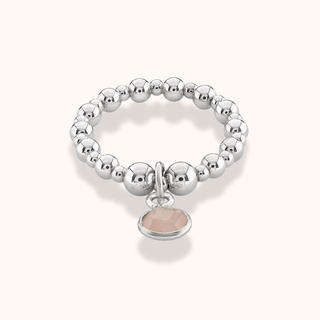 Rose Quartz Birthstone Charm Beaded Ring