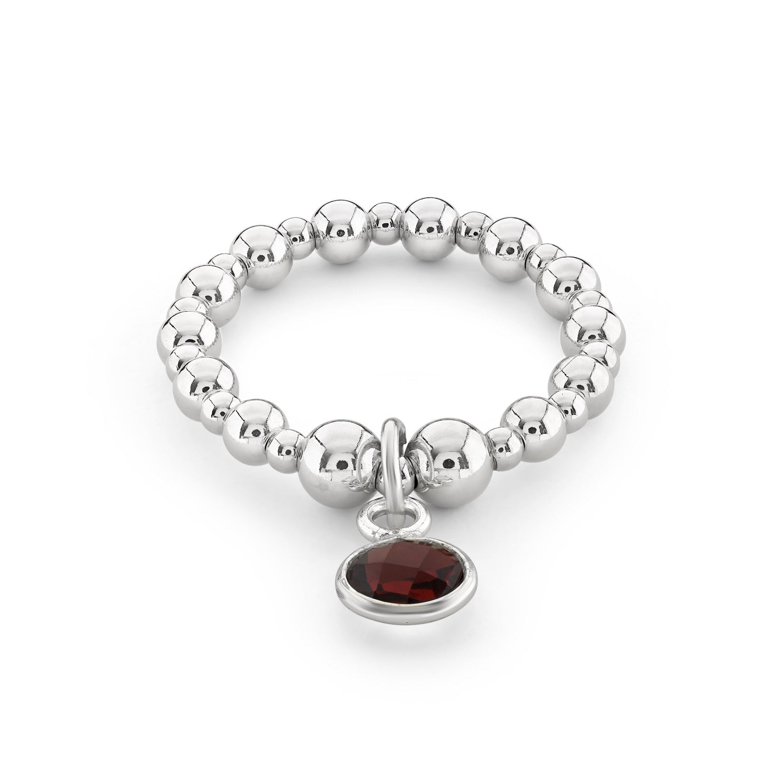 Beaded Ring with Garnet Gemstone Charm – January Birthstone – UK