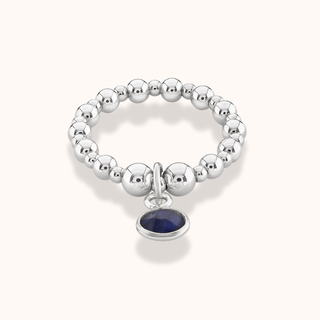 Sapphire Birthstone Charm Beaded Ring