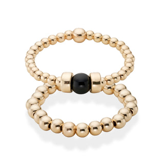 Dainty Black Onyx Beaded Ring Stack