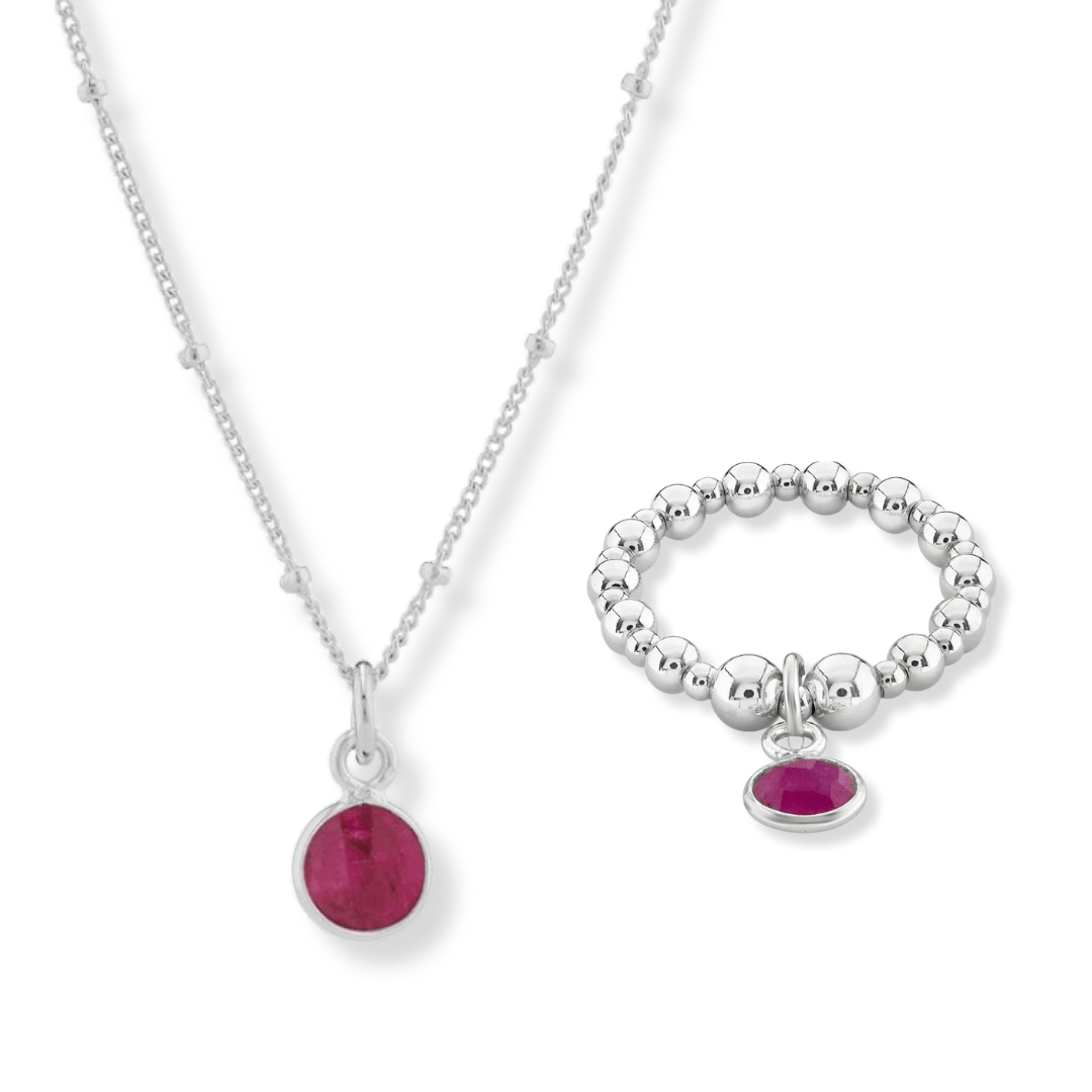 Ruby July Birthstone Necklace & Ring Set