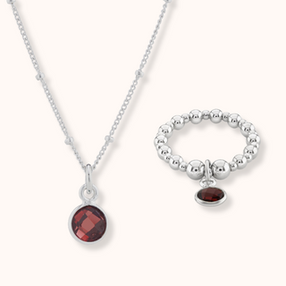 Garnet January Birthstone Necklace & Ring Set