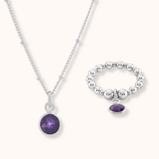 Amethyst February Birthstone Necklace & Ring Set