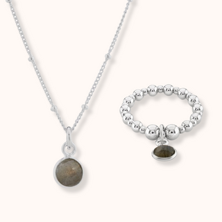 Labradorite March Birthstone Necklace & Ring Set