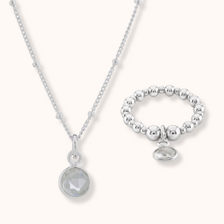 Clear Quartz April Birthstone Necklace & Ring Set