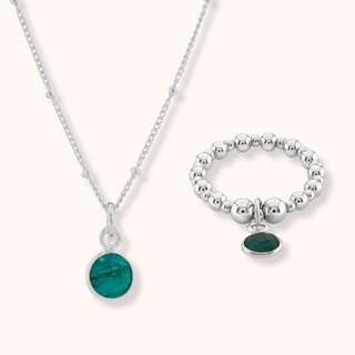 Emerald May Birthstone Necklace & Ring Set