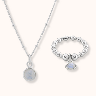 Moonstone June Birthstone Necklace & Ring Set