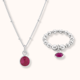 Ruby July Birthstone Necklace & Ring Set