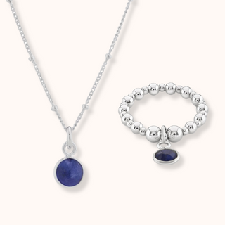 Sapphire September Birthstone Necklace & Ring Set