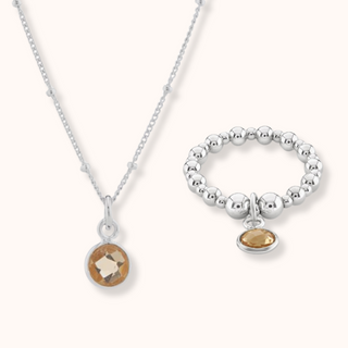 Citrine November Birthstone Necklace & Ring Set