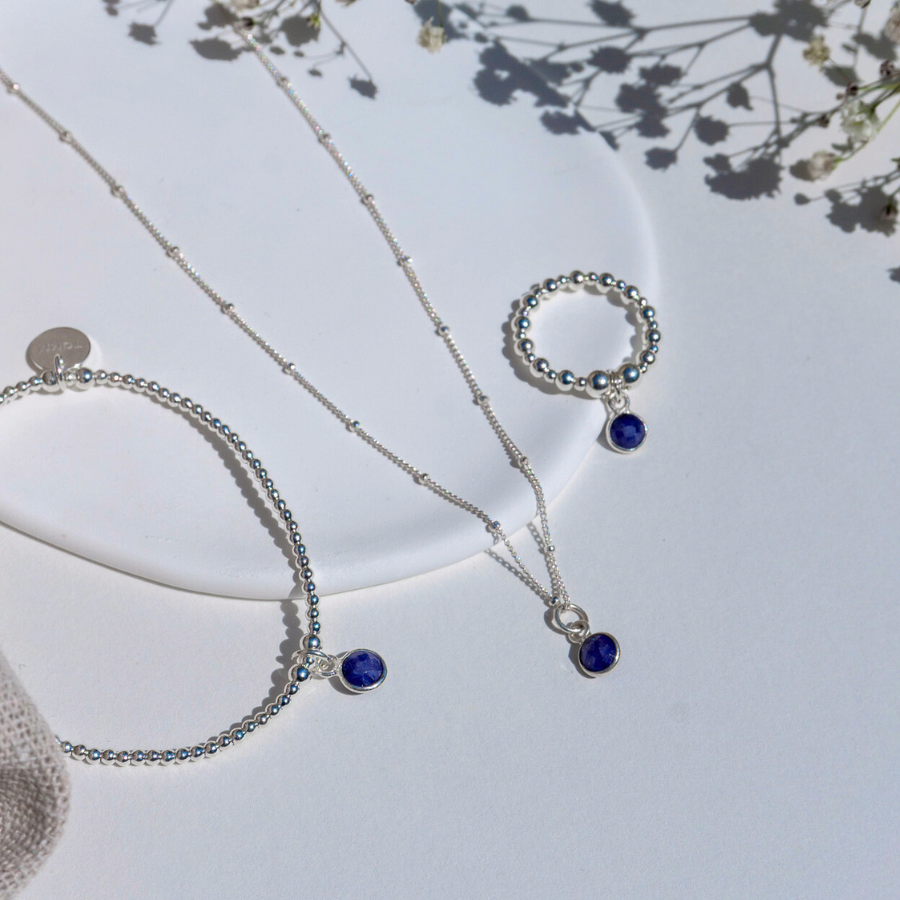 Load image into Gallery viewer, Sapphire September Birthstone Necklace &amp;amp; Ring Set
