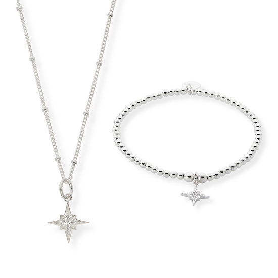Shooting Star Crystal Charm Necklace & Bracelet Set