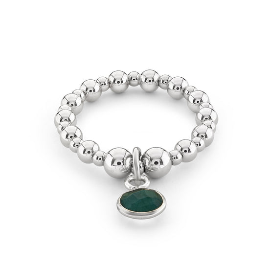Emerald Birthstone Charm Beaded Ring