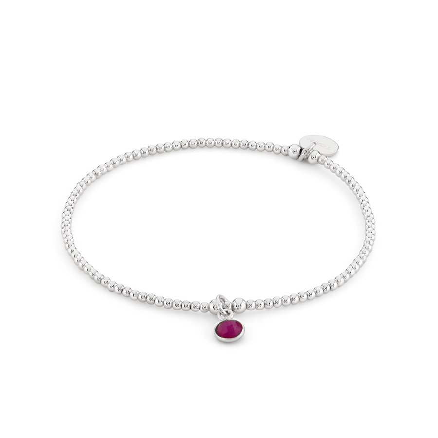 Ruby Birthstone Charm Beaded Bracelet