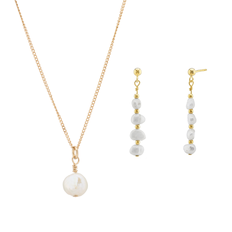 Single Freshwater Pearl Necklace and Earrings Bridal Jewellery Set
