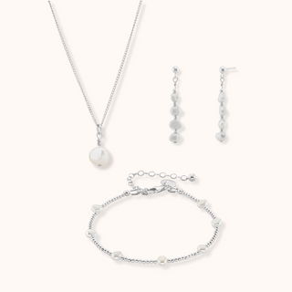 Single Freshwater Pearl Necklace, Bracelet & Earrings Bridal Jewellery Set