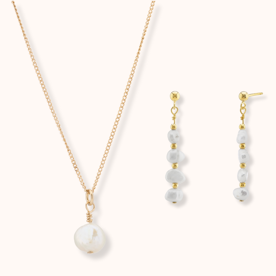 Single pearl necklace and earring set on sale