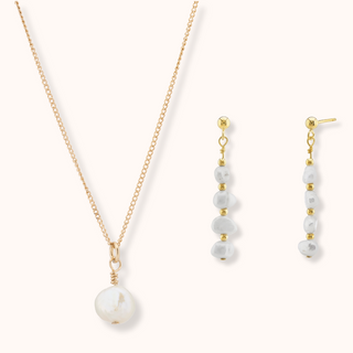 Single Freshwater Pearl Necklace and Earrings Bridal Jewellery Set