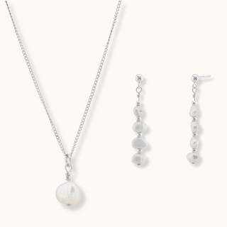 Single Freshwater Pearl Necklace and Earrings Bridal Jewellery Set