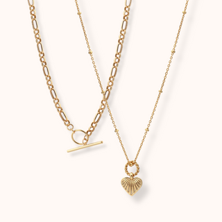 T-Bar Toggle & Dainty Heart Satellite Chain Necklace Layering Set