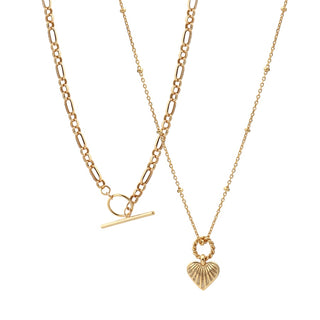 T-Bar Toggle & Dainty Heart Satellite Chain Necklace Layering Set