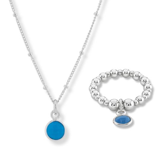 Load image into Gallery viewer, Turquoise December Birthstone Necklace &amp;amp; Ring Set
