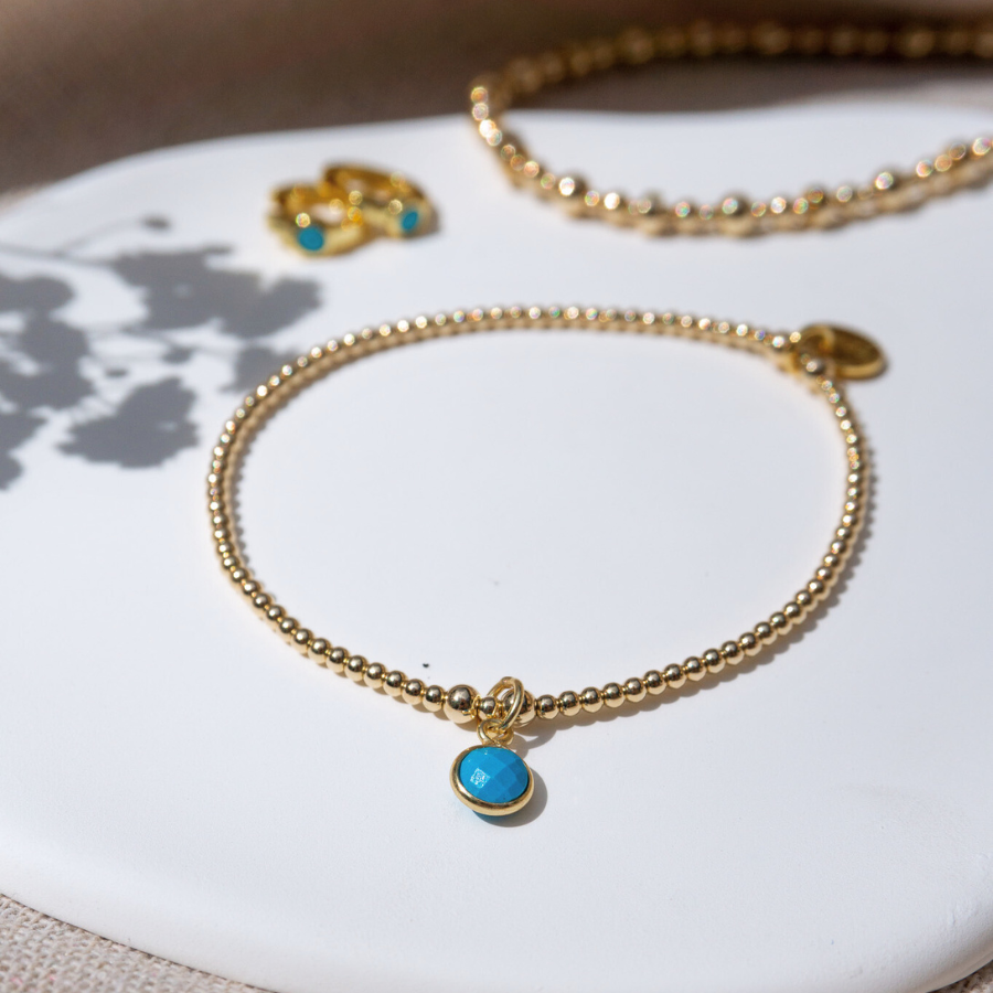 Turquoise Birthstone Charm Beaded Bracelet