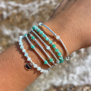 Blue Gemstone Beaded Bangle Bracelet