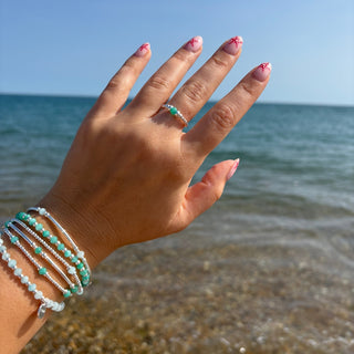 Green Gemstone Beaded Bangle Bracelet