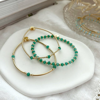 Green Gemstone Bracelet Stack - Set of 3 - Sterling Silver & Gold Filled