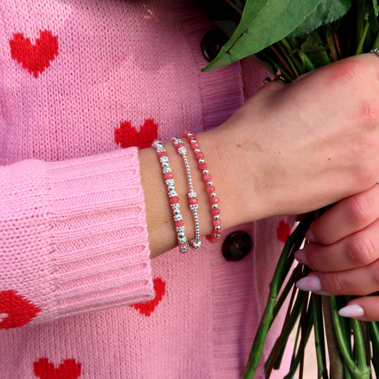 Blush Pink Agate Beaded Bracelet Stack