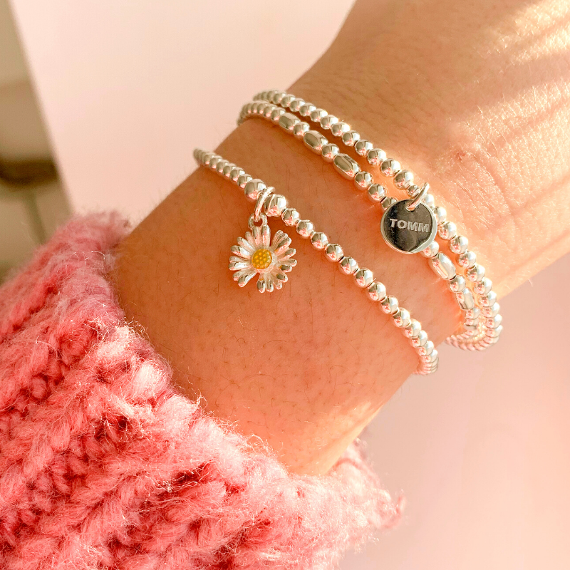 Daisy Flower Charm Bracelet- stack