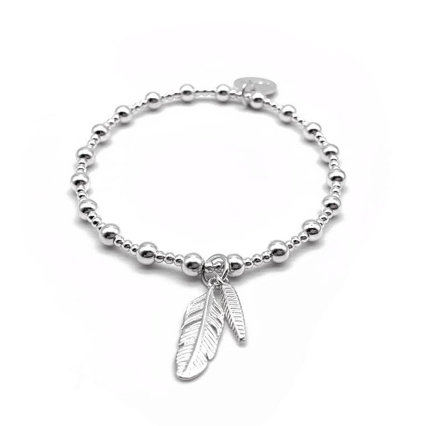 Silver bracelet with feather charm on sale