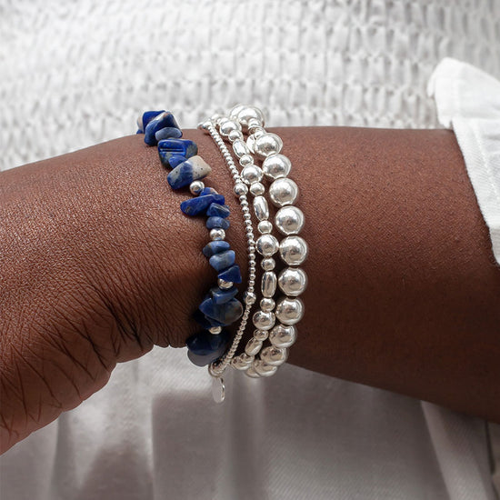 Navy Blue Ocean Waves Glass Bead Bracelet - Maritime Beach Ocean Jewelry -  Handmade Beaded Bracelets for Women - Fiona - BR2824F - FIONA ACCESSORIES