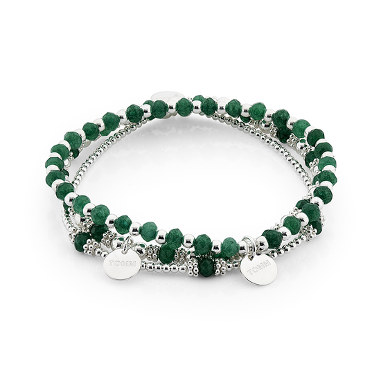 Emerald Agate Beaded Bracelet Stack