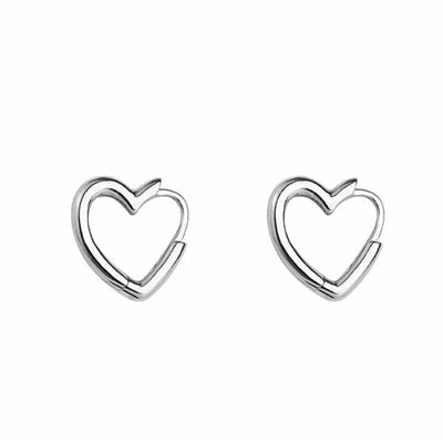 heart huggie hoop earrings-silver