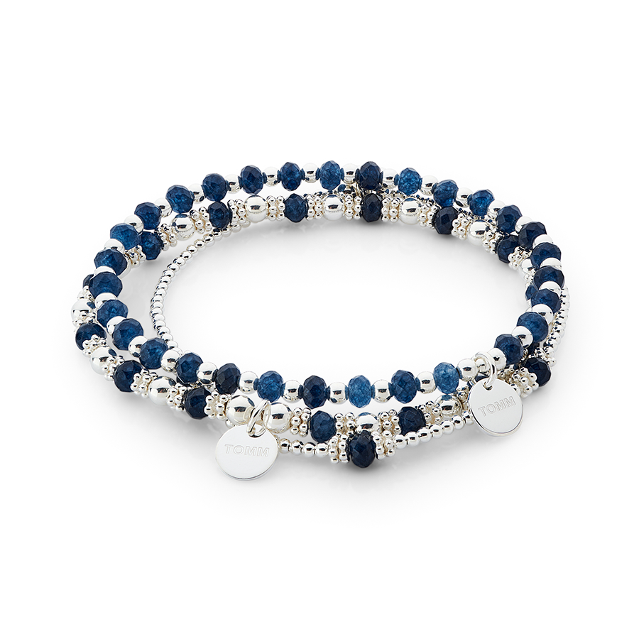 Midnight Blue Agate Beaded Bracelet Stack