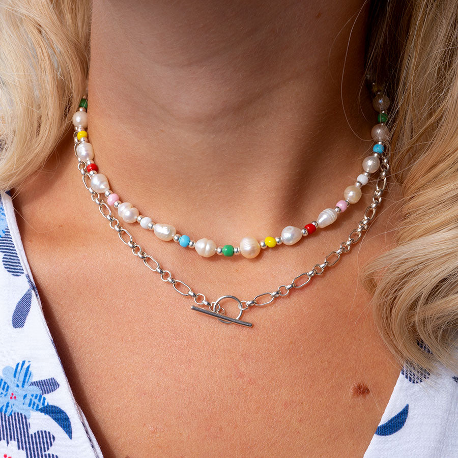 Beaded Pearl Rainbow Necklace