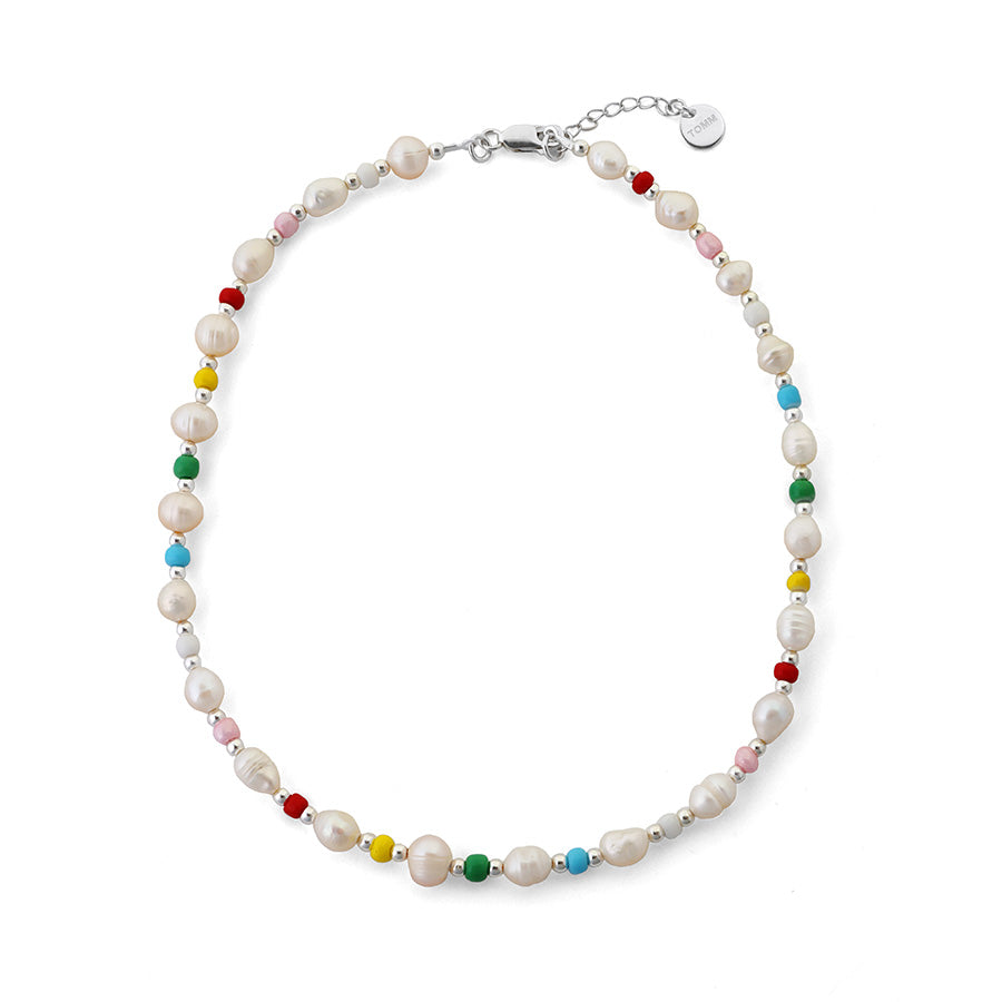 Beaded Pearl Rainbow Necklace