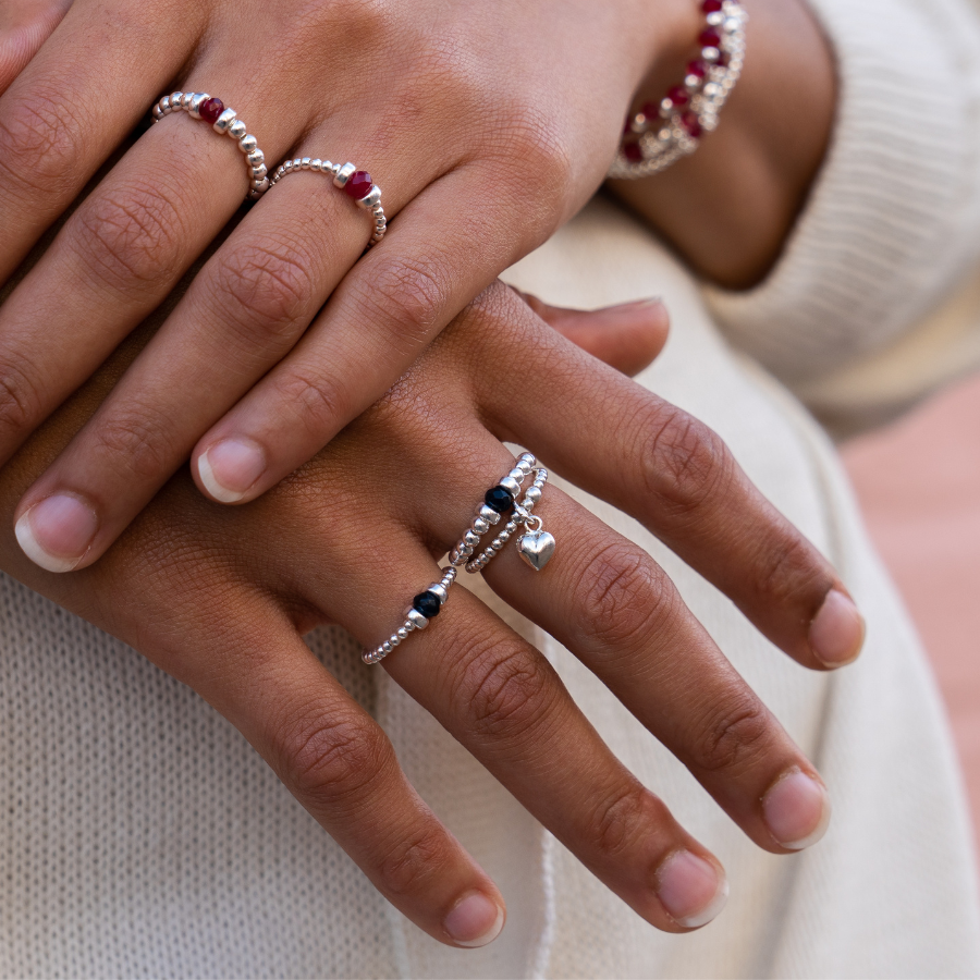 Pandora silver beaded birthstone ring on sale