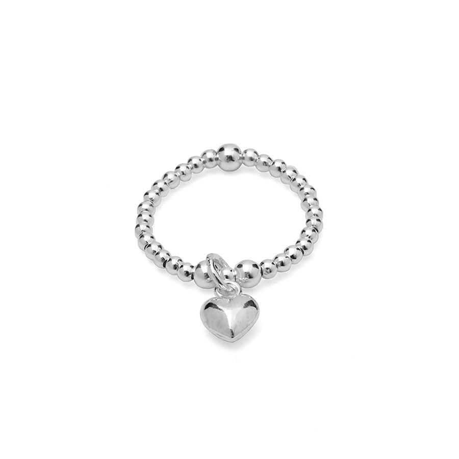 Puffed Heart Silver Beaded Ring